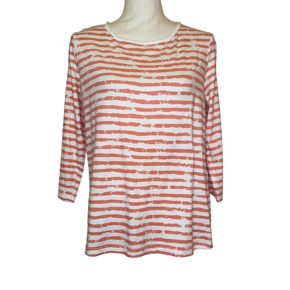 APPLESEEDS Essential Cotton Striped 3/4 Length Sleeve Tunic Coral/White SZ PL